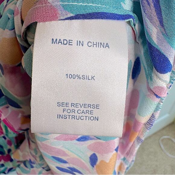 Tyler Boe 100% Silk Floral Midi Dress V-Neck Short Ruffled Sleeves A-Line Small - Picture 13 of 16